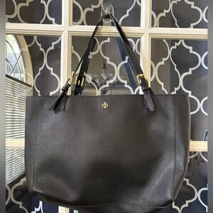 Tory Burch Large Black Leather Tote/Laptop Bag